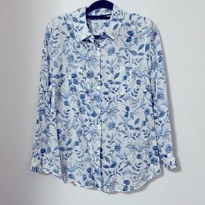 Foxcroft long sleeve button down wht/blu blouse - Sz 16W